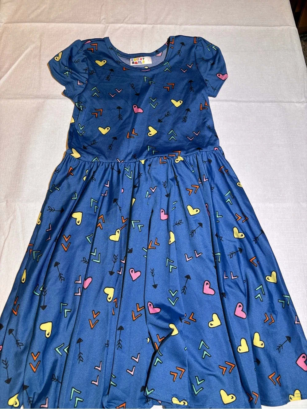 Dot Dot Smile Navy Twirl Dress with Pink & Yellow Hearts